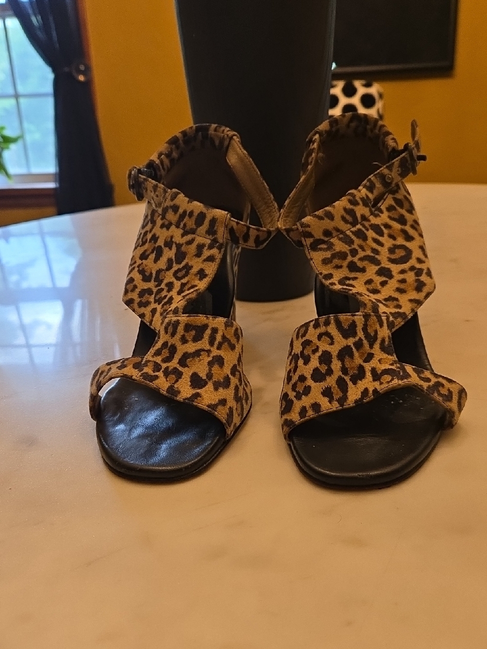 Anyi Lu Leopard Print Ankle-Strap Heels - Tan & Black